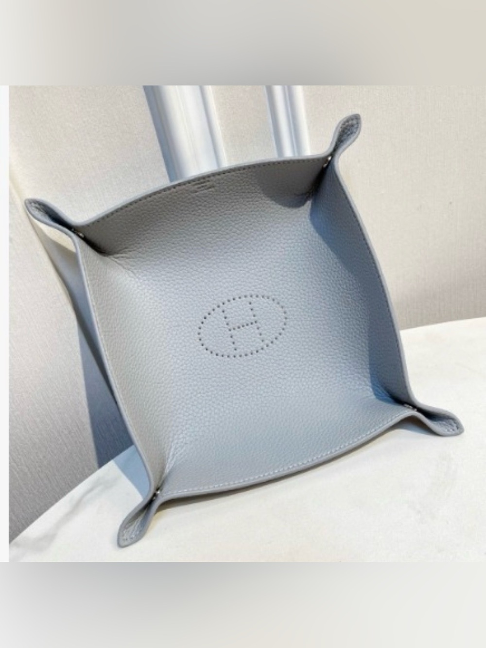 Luxury Gray-Blue Leather Change Tray